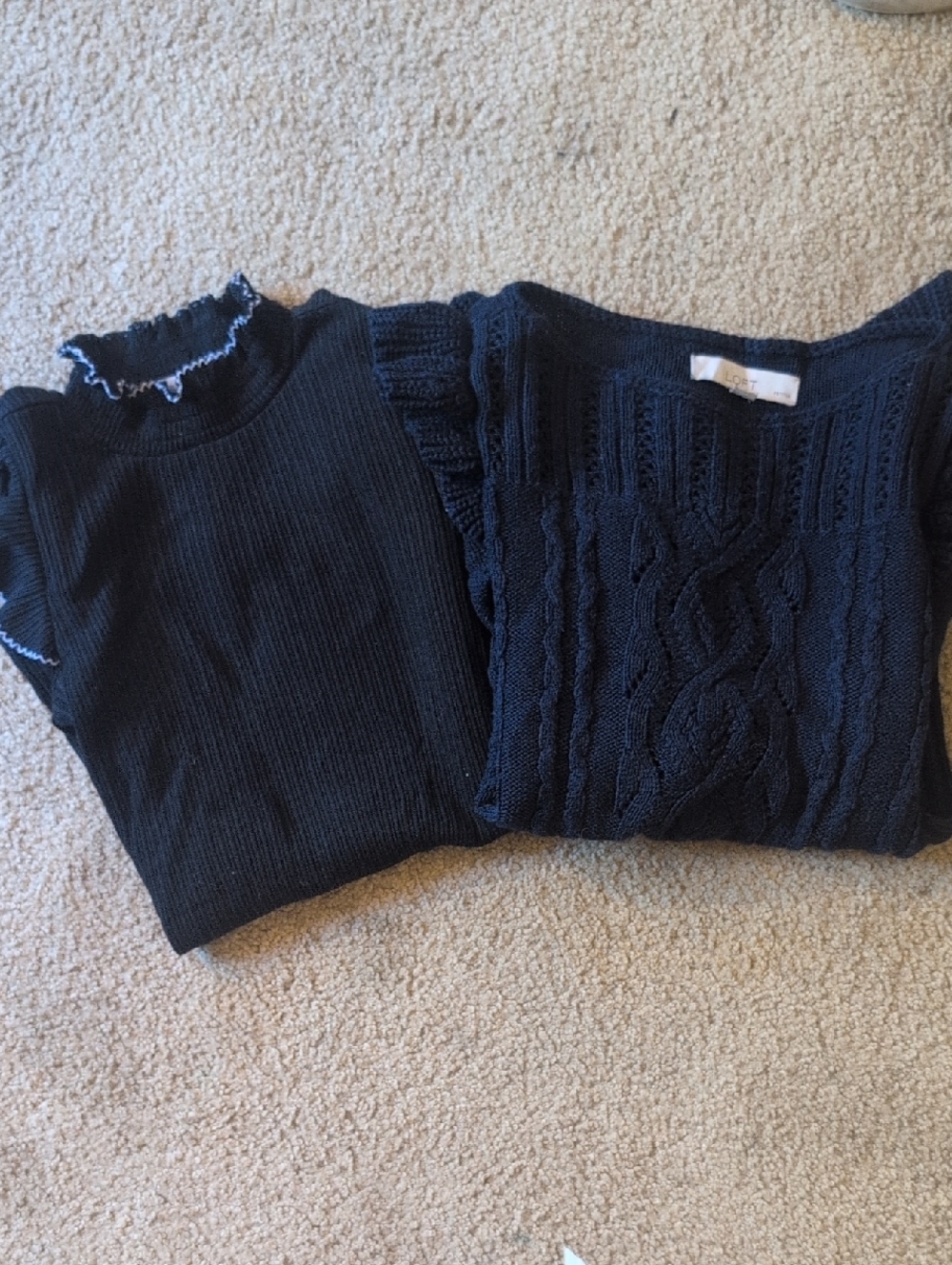 LOFT Black Cable & Ruffle Turtleneck Sweaters Set